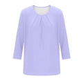 thumbnail image 4 of Maqroz Women Round Neck Top Three Quarter Sleeve Solid Color Tops Elegant Blouse Soft Summer Loose Comfy Daily Wear Fashion Breathable Lightweight Outfits, 4 of 6