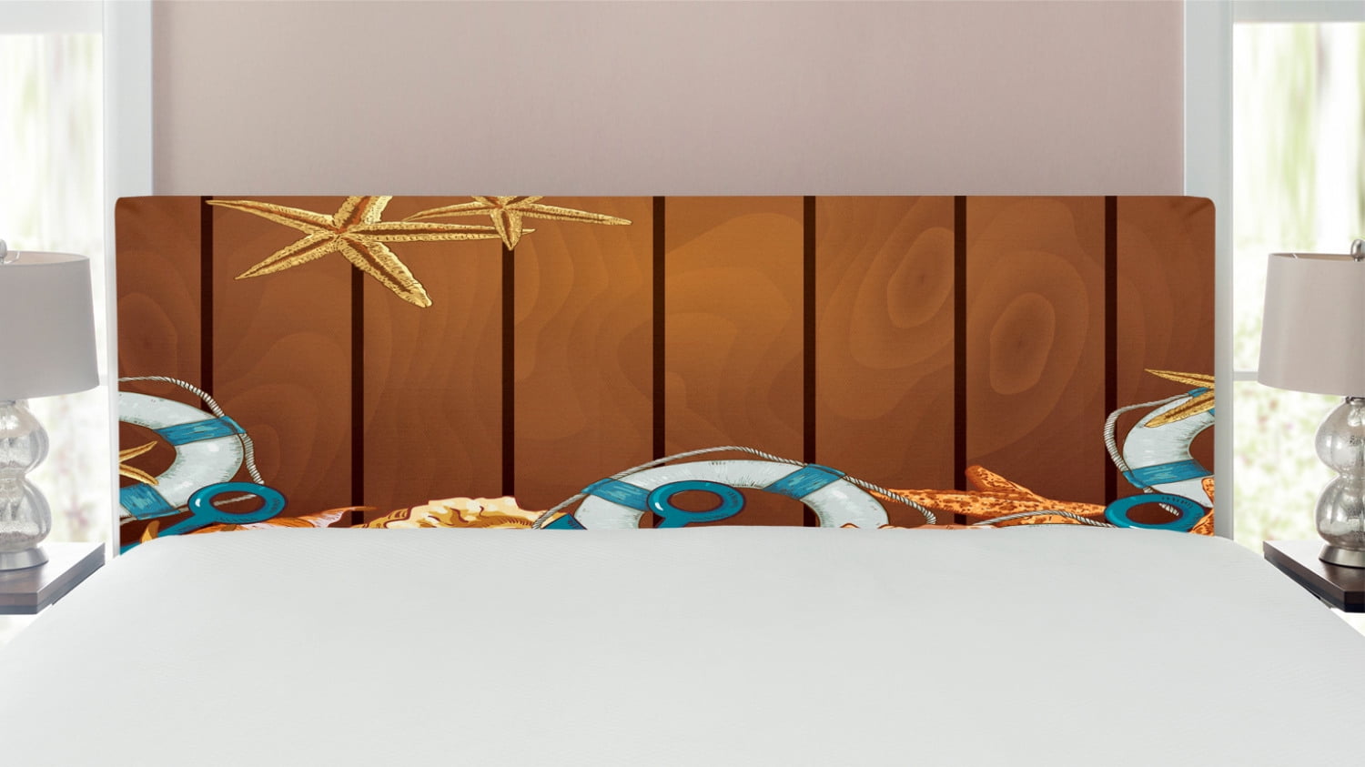 Seashells Headboard, Seashells Anchors Starfish on Wooden Backdrop