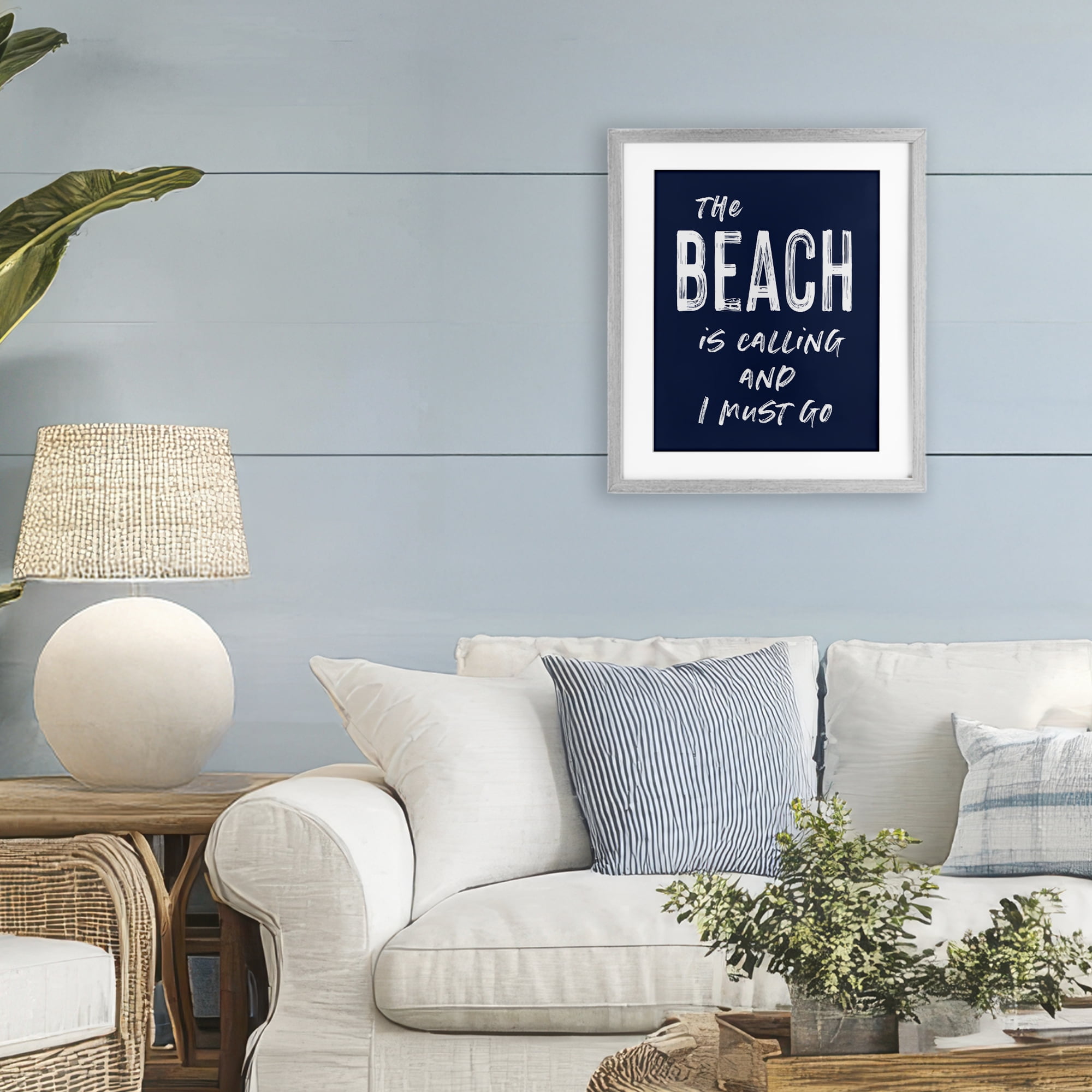 Beach Is Calling Summer Sentiment Gray Framed Print Under Glass, design by Lettered and Lined