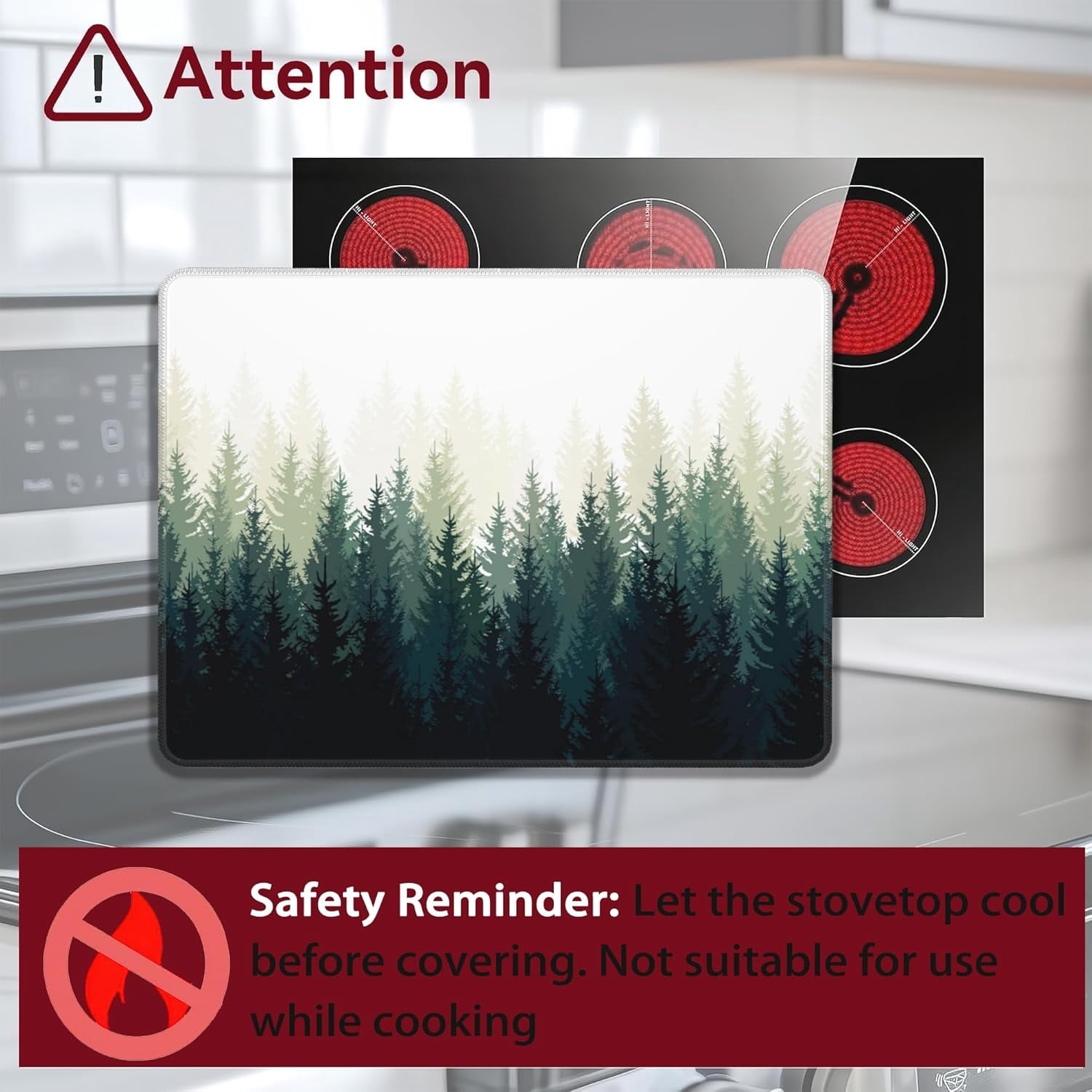 Foggy Forest Electric Stove Top Cover Protector,Glass Flat Top Stove Mat,Heat-Resistant Oven Induction Cooktop Mat for Ceramic Countertop Mats Dish Drying Mat