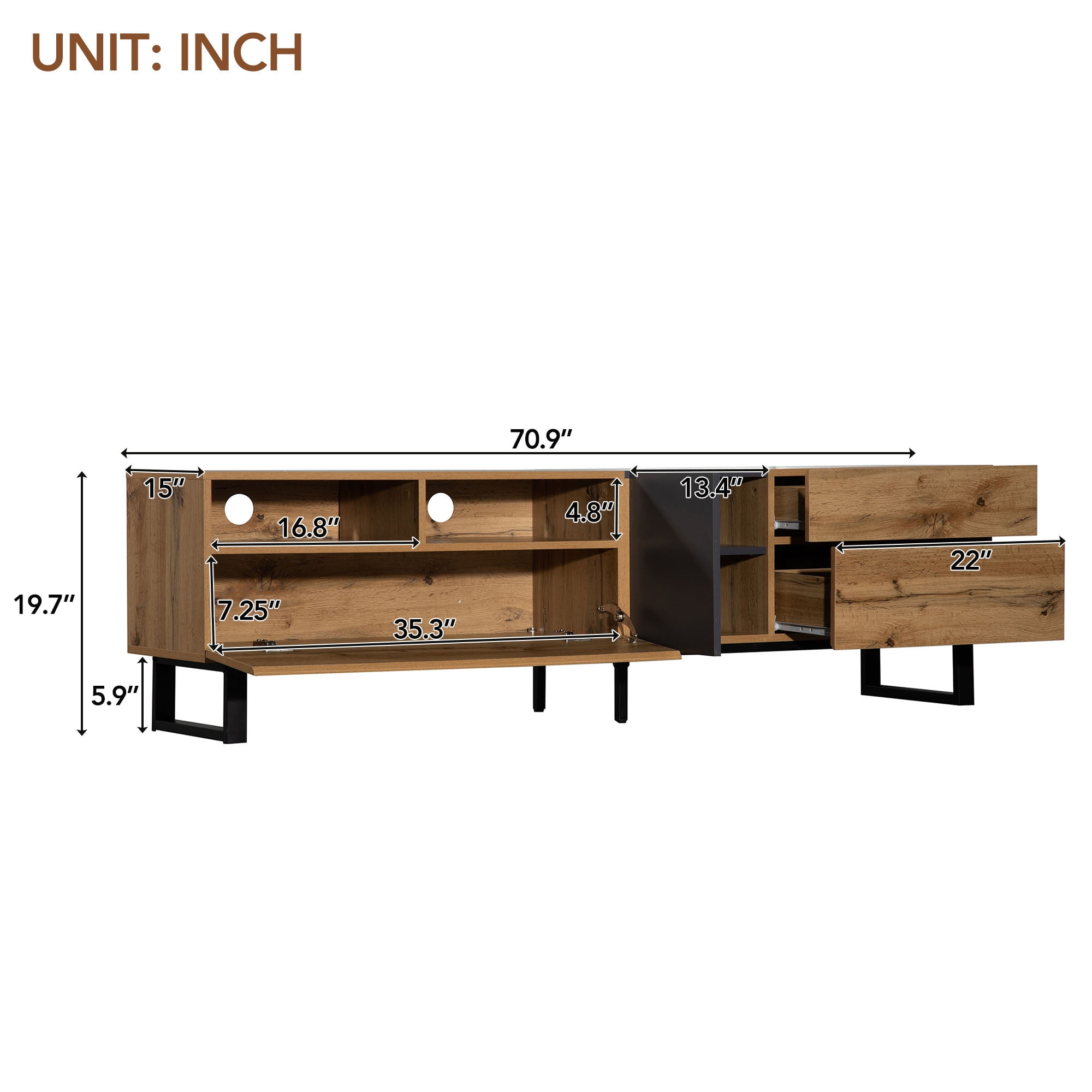 Harper & Bright Designs TV Stand for 80'' TV Stand, Media Console Table, Entertainment Center with Drop Down Door for Home Theatre, Wood