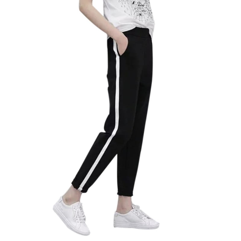 black and white striped loose pants