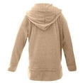 thumbnail image 6 of XIAONU Womens Hoodies Waffle Knit Button V Neck Trendy Pullover Hooded Sweatshirt Long Sleeves Side Slit Hem Solid Color Oversize Top Brown L, 6 of 7