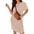 thumbnail image 3 of Fantaslook Summer Color Block Dresses for Women Crewneck Short Sleeve T shirts Dress Ribbed Dresses with Pockets, 3 of 8