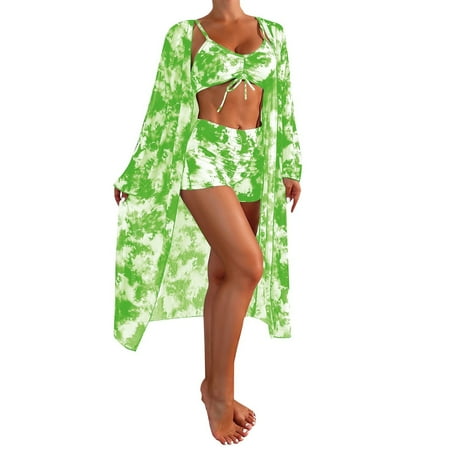 Clearance! Yajing Cute Bikinis M Green Women s Tie Dye Printed Three Piece Sunblock Sunblock Swimsuit Bikini Set