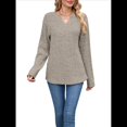 thumbnail image 2 of Camisas de Larga para Mujer, Suéteres Elegantes Informales con Botones y Cuello en V, Tops Tipo Jersey, Conjuntos de Otoño. Caqui XL, 2 of 10