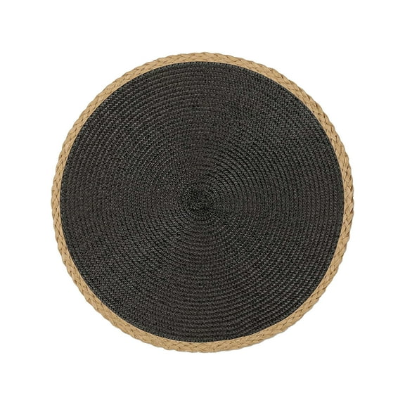 Round Braided Placemats 15inch, Placemats 1 Non-Slip, Round Placemats Heat Resistant, Woven Placemats for Kitchen Dining Tables-Black Color