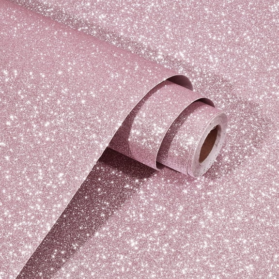 394" x 12" Thick Pink Glitter Wallpaper Stick and Peel Sparkle Pink Contact Paper for Walls Decorative Princess Girly Glitter Wallpaper for Bedroom Dresser Desk Countertops Living Room Decor