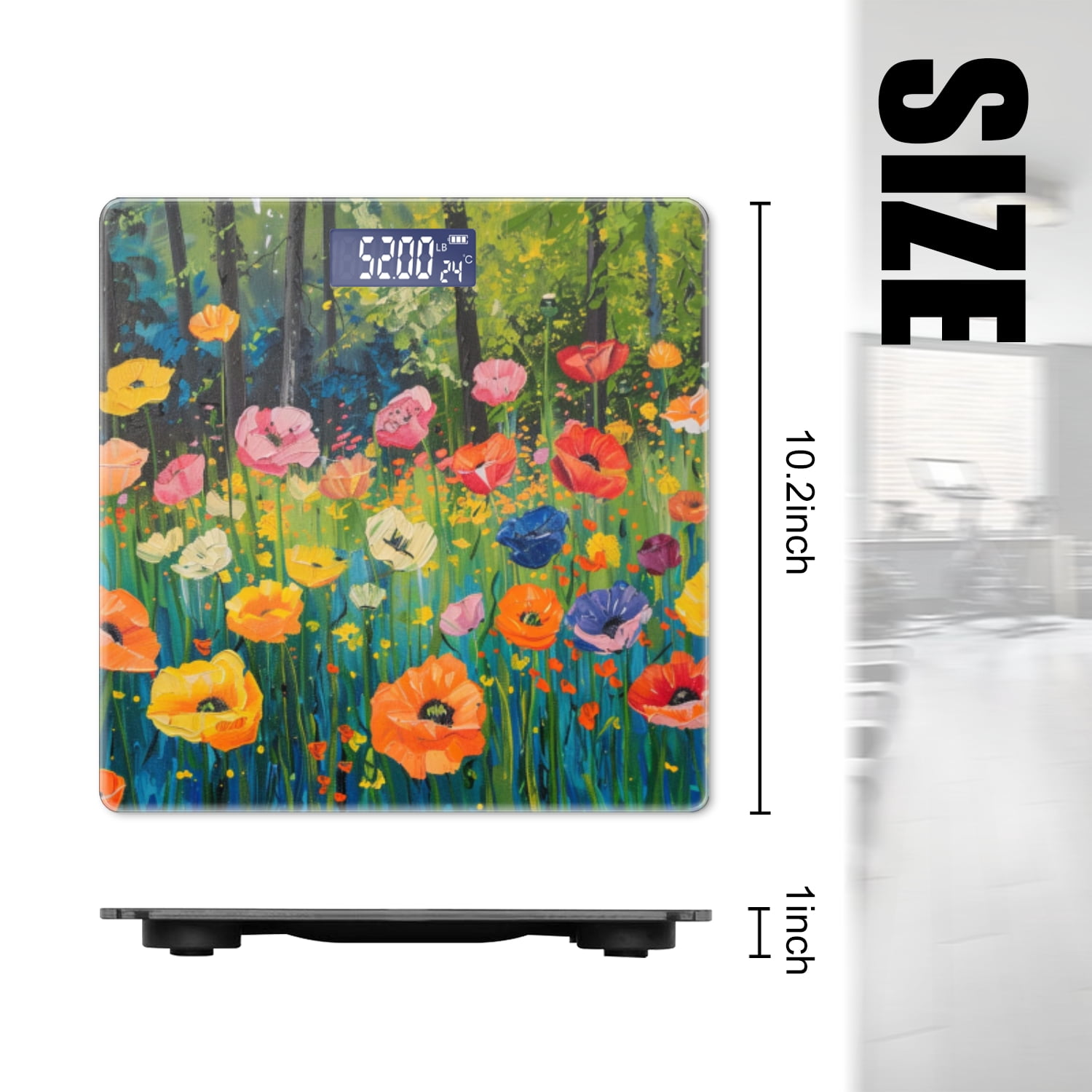 Digital Bathroom Scale with Large LCD Display,High Capacity Scale 400 lbs High Precision body fat scale-Colorful Poppies In The Forest With Green Grass And Trees