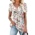 thumbnail image 4 of Túnica de verano para mujer, cuello redondo, camisetas con estampado floral, blusa informal de manga corta, Tops plisados con dobladillo con volantes Fridja hjk6241, 4 of 8