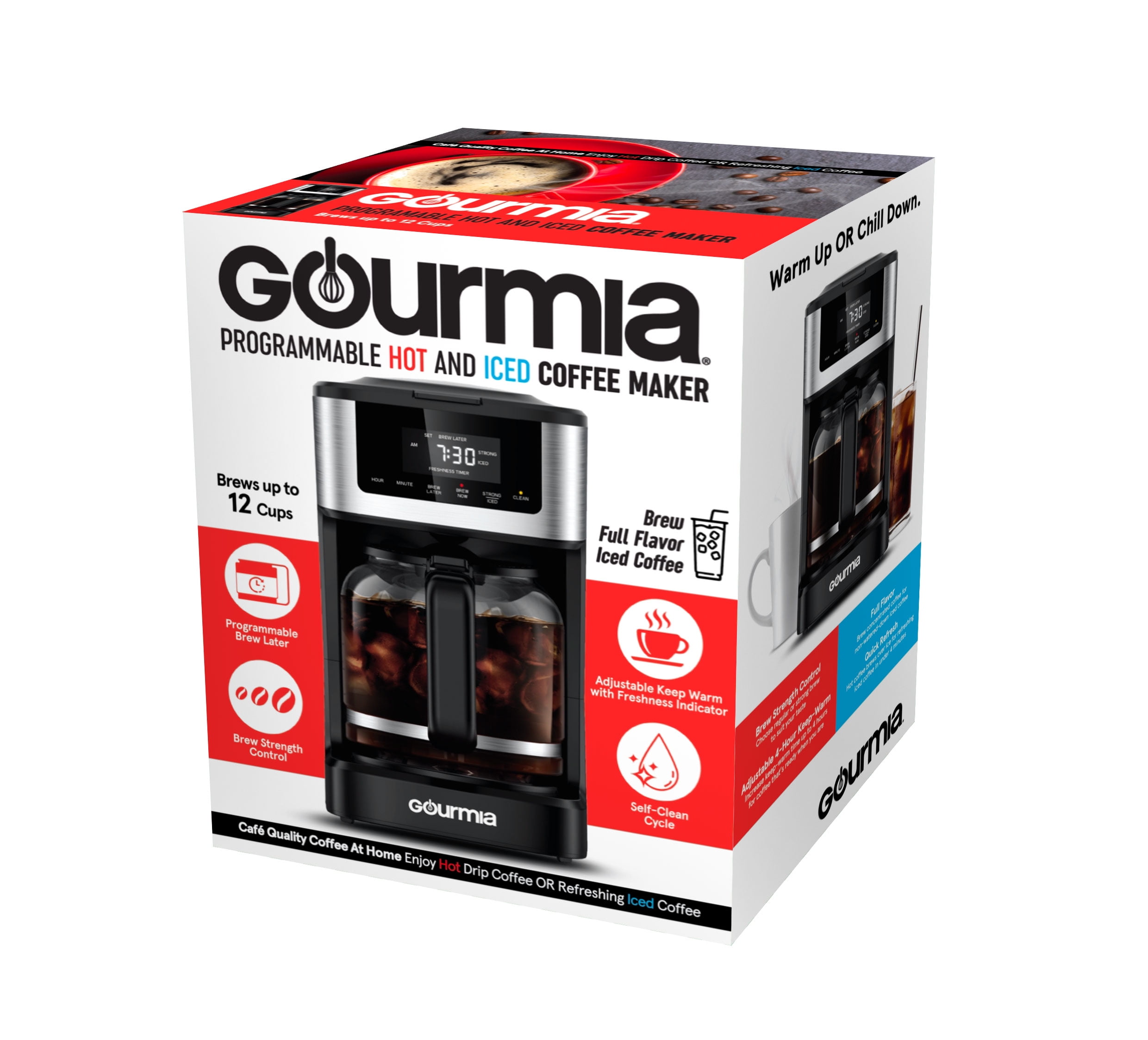 New Gourmia 12 Cup Programmable Hot & Iced Coffeemaker, Stainless Steel 
