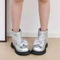 thumbnail image 5 of QQAMB Girls Glitter Ankle Boots with Bows Sequin Booties Side Zipper Boot Lace up Fall Fashion Kids Sparkly Shoes, 5 of 8