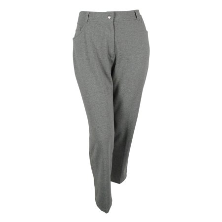 Women's 5 Pocket Relaxed Fit Ponte Trouser Pants (Heather Grey, 2X)