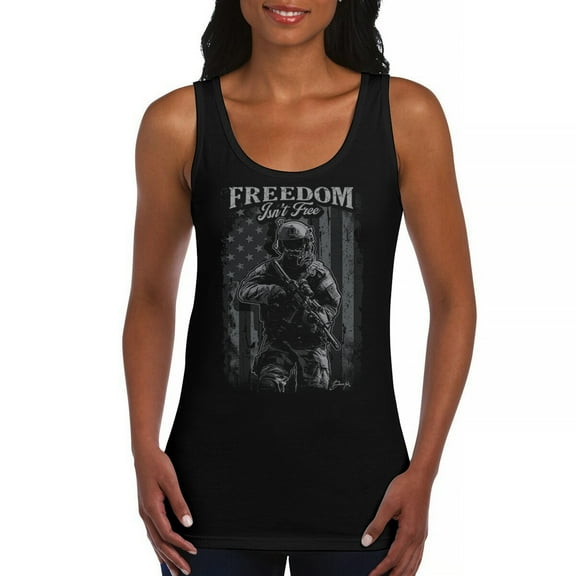 Freedom Isn't Free Women's Tank Top American Hero Patriotic Soldier DD 214 POW MIA Military Warrior Veterans Day