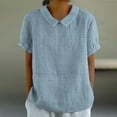thumbnail image 2 of Womens Summer Blouses Tops Linen Lapel Art Floral Round Neck Button Loose Pullover Casual Short Sleeve Shirts for Women Trendy, 2 of 4