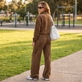 thumbnail image 5 of Szluipve 2 Piece Sets for Women Leopard Print 2 Piece Tracksuit Zip Up Stand Collar Jacket Elastic Waist Wide Leg Pants Casual Loungewear Outfit Set Brown XXL, 5 of 7
