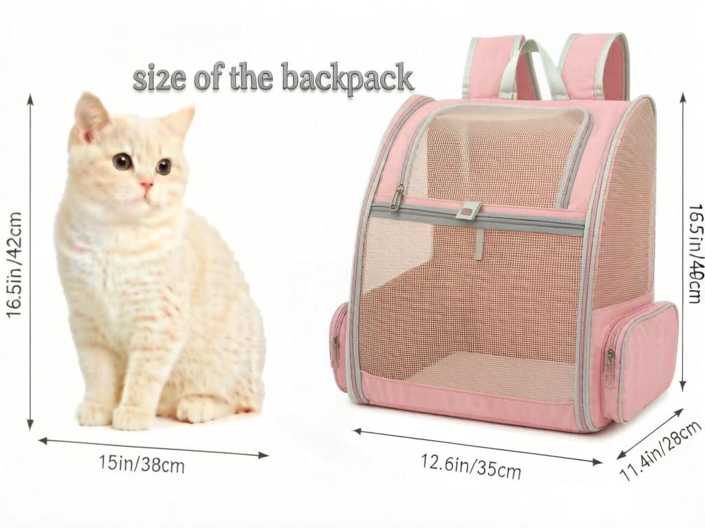 Pet Backpack Carrier for Small Dogs & Cats | Up to 15lbs Capacity | Foldable with Breathable Mesh Windows | Ideal for Travel, Hiking & Outdoor Adventures（Pink）