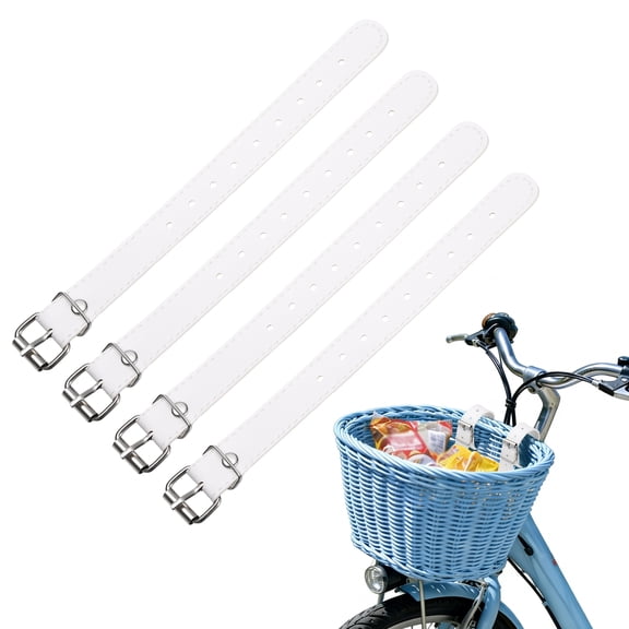 Uxcell Bicycle Basket Strap, Adjustable Bike Front Baskets Leather Straps Detachable Securing Straps 4 Pcs & White-Fitting for (Most Bikes/Tricycle/Scooters)