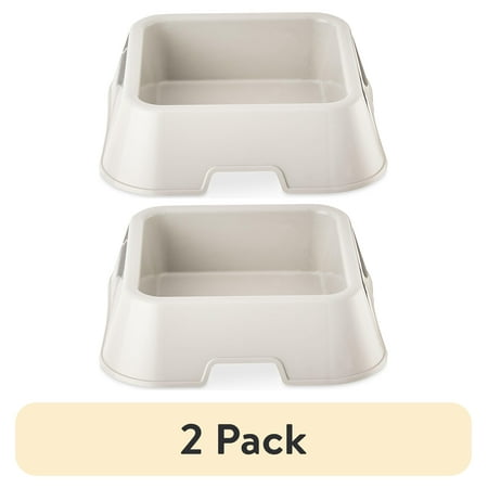 (2 pack) Vibrant Life Medium 8-Cup Square Double Wall Plastic Pet Bowl, Gray