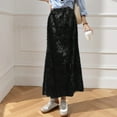 thumbnail image 3 of Women Fishtail Skirt Elastic High Waist A-Line Mid-calf Length Skirt Solid Color Velvet Large Hem Skirt Daily Wear, 3 of 7