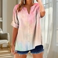 thumbnail image 2 of Women's Gradient Button Down Shirts Fold Short Sleeve Business Casual Tops V Neck Summer T Shirts Dressy Work Blouses, 2 of 5
