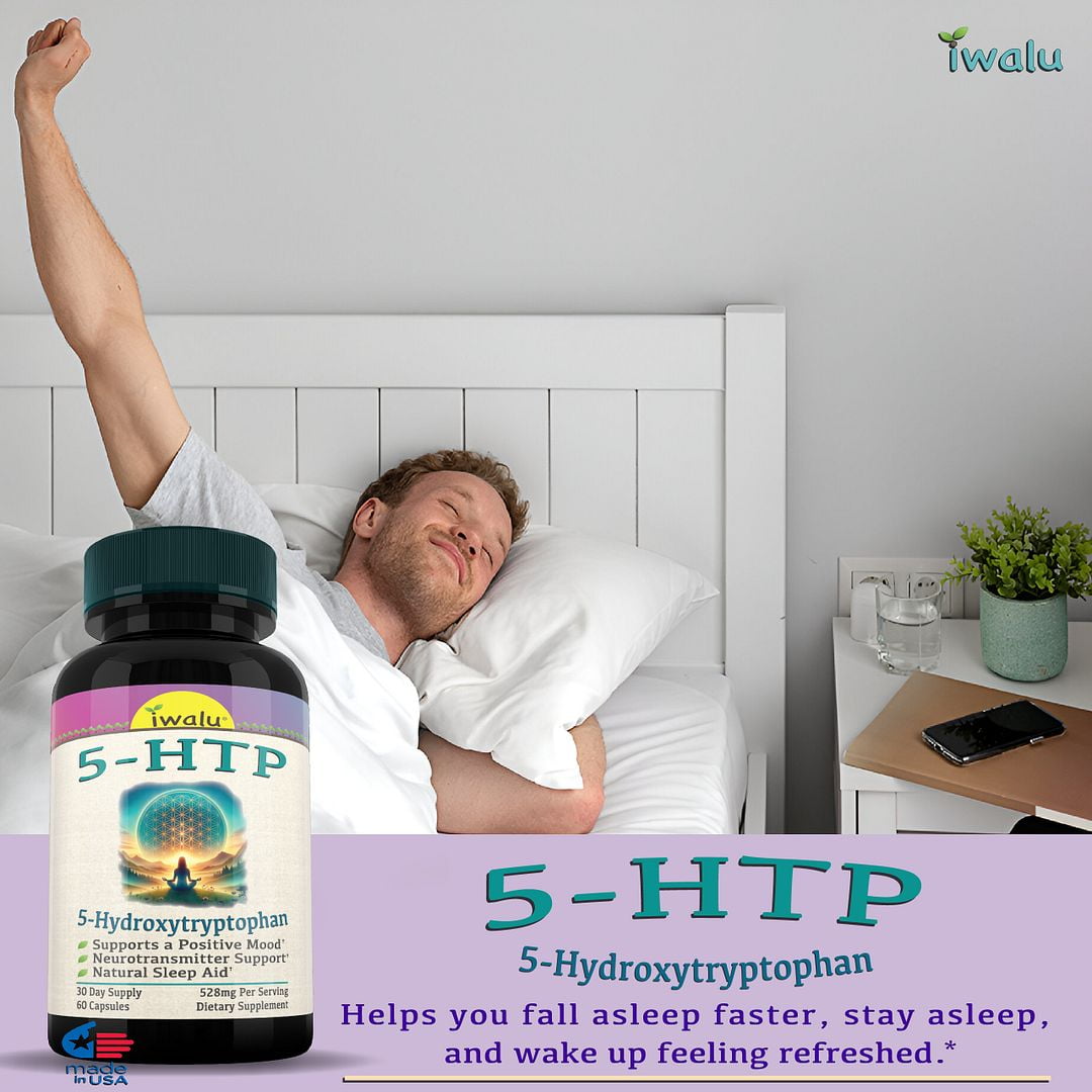 iwalu 5-HTP Supplement | 5-Hydroxytryptophan - Supports Mood, Cognition & Sleep - Fast Acting - 60 Capsules | Non-GMO, NSF Certified and USA Made Dietary Supplement