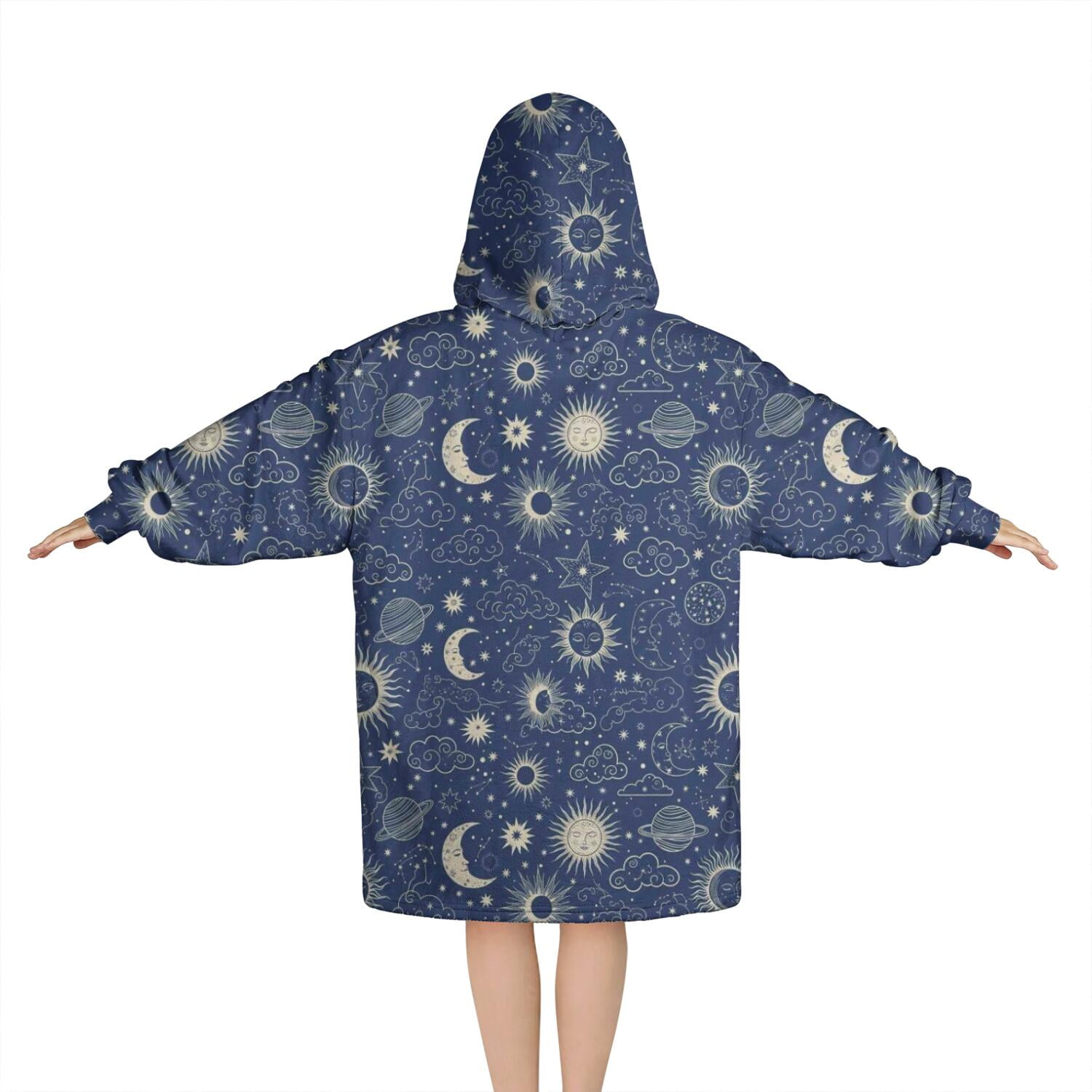 Dark Blue Celestial Pattern Blanket Hoodies for Kids 6-13YR Oversize Wearable Blanket Hoodies for Boys Girls Teens