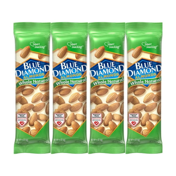 Snack Pack Blue Diamond Almonds Whole Natural, 1.5 oz, 4-Pack – Healthy Protein-Packed Snack for On-the-Go, Non-GMO and Gluten-Free, Perfect for Travel, Work, and School Lunches