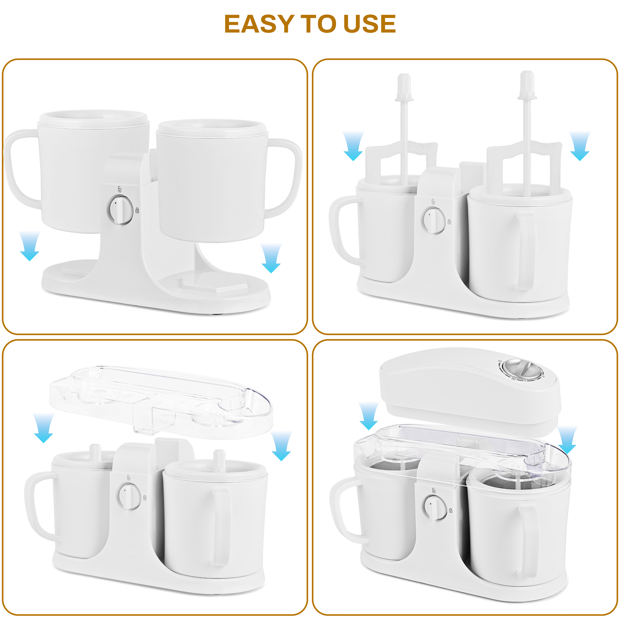 SUSTEAS Ice Cream Maker Machine for Home Use, with Two Ice Cream Bowls,Simple Operation and Easy to Clean,Pure White