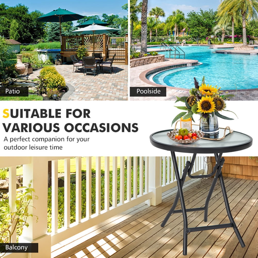 Aimee Lii Patio Side Table with Tempered Glass Tabletop, Outdoor Patio Furniture Aimee Lii Patio Side Table with Tempered Glass Tabletop, Outdoor Patio Furniture