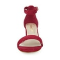 thumbnail image 6 of BLISSFUL STEP Women's Shoes Open Toe Mid Block Heel Ankle Strap Faux Suede Sandals Deep Red 9, 6 of 8