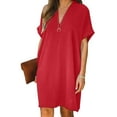 thumbnail image 2 of AMERTEER Robe de Bureau Décontractée pour Femmes, Col en V, Manches Courtes, Couleur Unie, Longueur Genou, 2 of 14