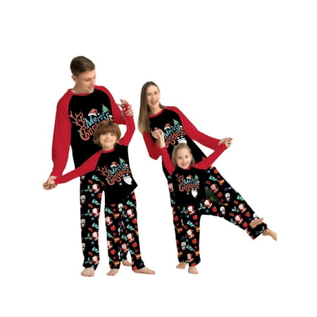 

Colisha Letters Printed Baggy Sleepwear for Women Men Kids Soft Elastic Waist PJ Sets Color Block Crew Neck Nightwear Red Mom M