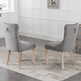 thumbnail image 3 of Tcbosik Upholstered Side Dining Chairs Set of 2, Linen Fabric Accent Chair with Button Tufted Back & Wood Legs for Kitchen, Living Room, Gray & Natural, 3 of 11