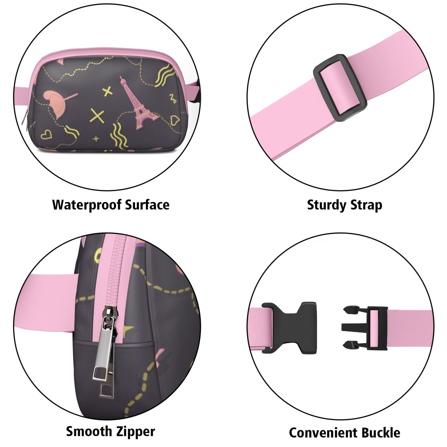 Fanny Pack Eiffel Tower Fashion Belt Bag Small Cross Body Bags for Women Casual Waist Packs with Adjustable Strap Waterproof Belt Bag for Workout Running Travelling