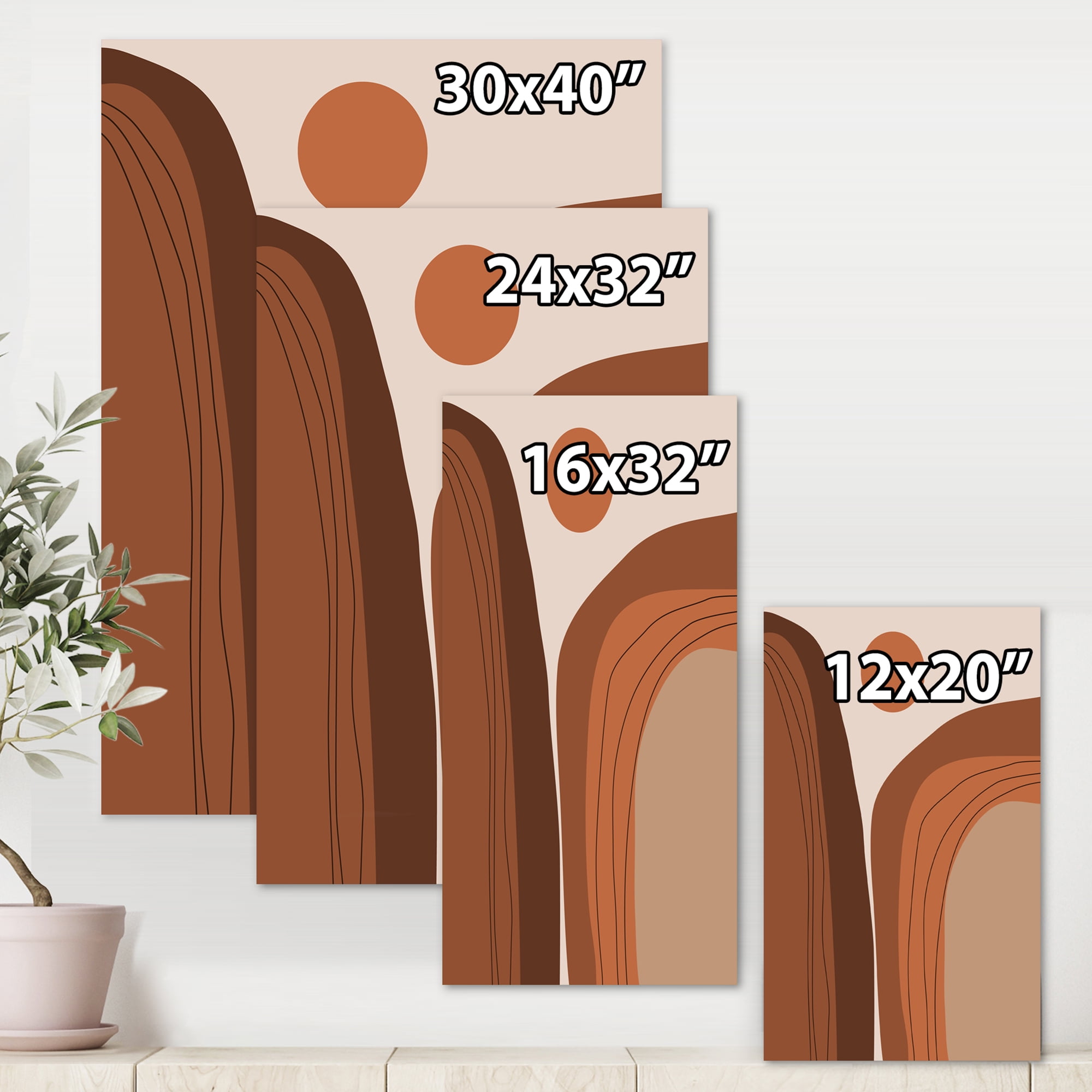 Abstract Terracotta Mountain Landscape Sunset 16 in x 32 in Painting Canvas Art Print, by Designart