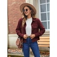 thumbnail image 3 of Womens Fashion Cropped Shackets Corduroy Button Down Crop Jackets Tops Long Sleeve Shirts Trendy 2025 Wine Red M, 3 of 6