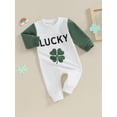 thumbnail image 3 of Bslissey Baby Girls Casual Footless Jumpsuit Long Sleeve Letter Four Leaf Clover Print Rompers 3M 6M 12M 18M Newborn Infant Crew Neck Bodysuit for Ireland Festival, 3 of 8