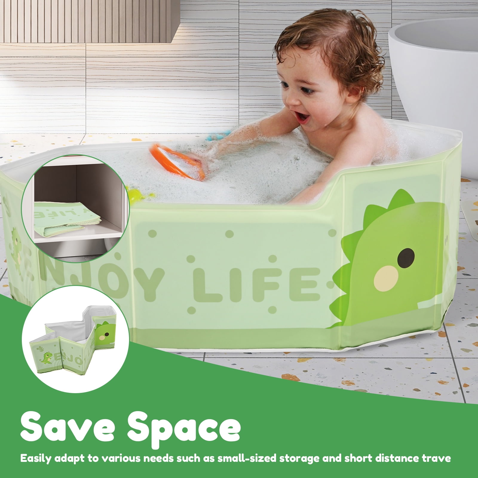 Ikoopy Foldable Kid Bathtub for Shower Portable Toddler Baby Bathtub with Drainage Design Space Saving for 0 to 8 Years Old Children Pet Travel