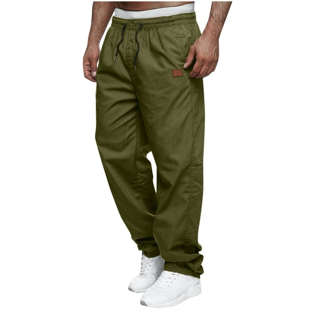 AherBiu Cargo Pants For Men Drawstring Elastic Waisted Wide Leg Pants With Pockets Fall Winter Outdoor Gym Workout Trousers