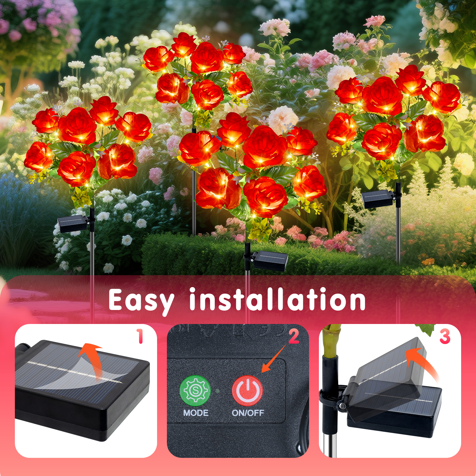 Qoosea 2-Pack Solar Rose Garden Lights Warm White photo 7