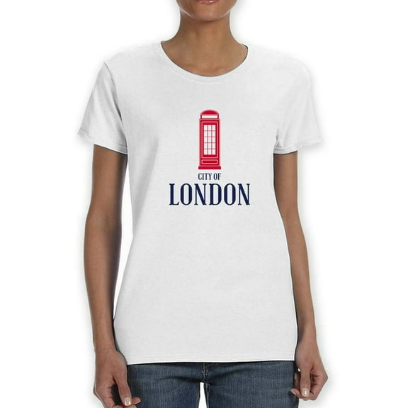 Vintage Phone Cabinet Graphic And "City Of London" Text Women T-Shirt, Female XX-Large