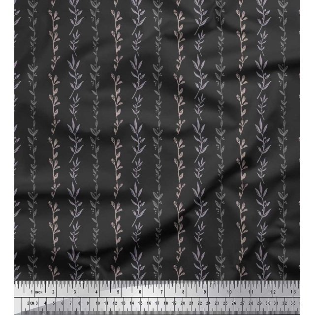 Soimoi Gray Georgette Viscose Fabric Buds & Leaves Decor Fabric Printed Yard 42 Inch Wide