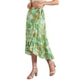 thumbnail image 4 of INSPIRE CHIC Women's Skirt Tropical Floral Print Ruffle Self Tie Knot Split Beach Hawaiian Wrap Skirt Light Green L, 4 of 6