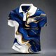 thumbnail image 5 of Ceisia Men's Slim Fit Short Sleeve Gold Marble Gradient Print Turndown Collar Shirt with Contrast Trim Blue L Gifts, 5 of 5