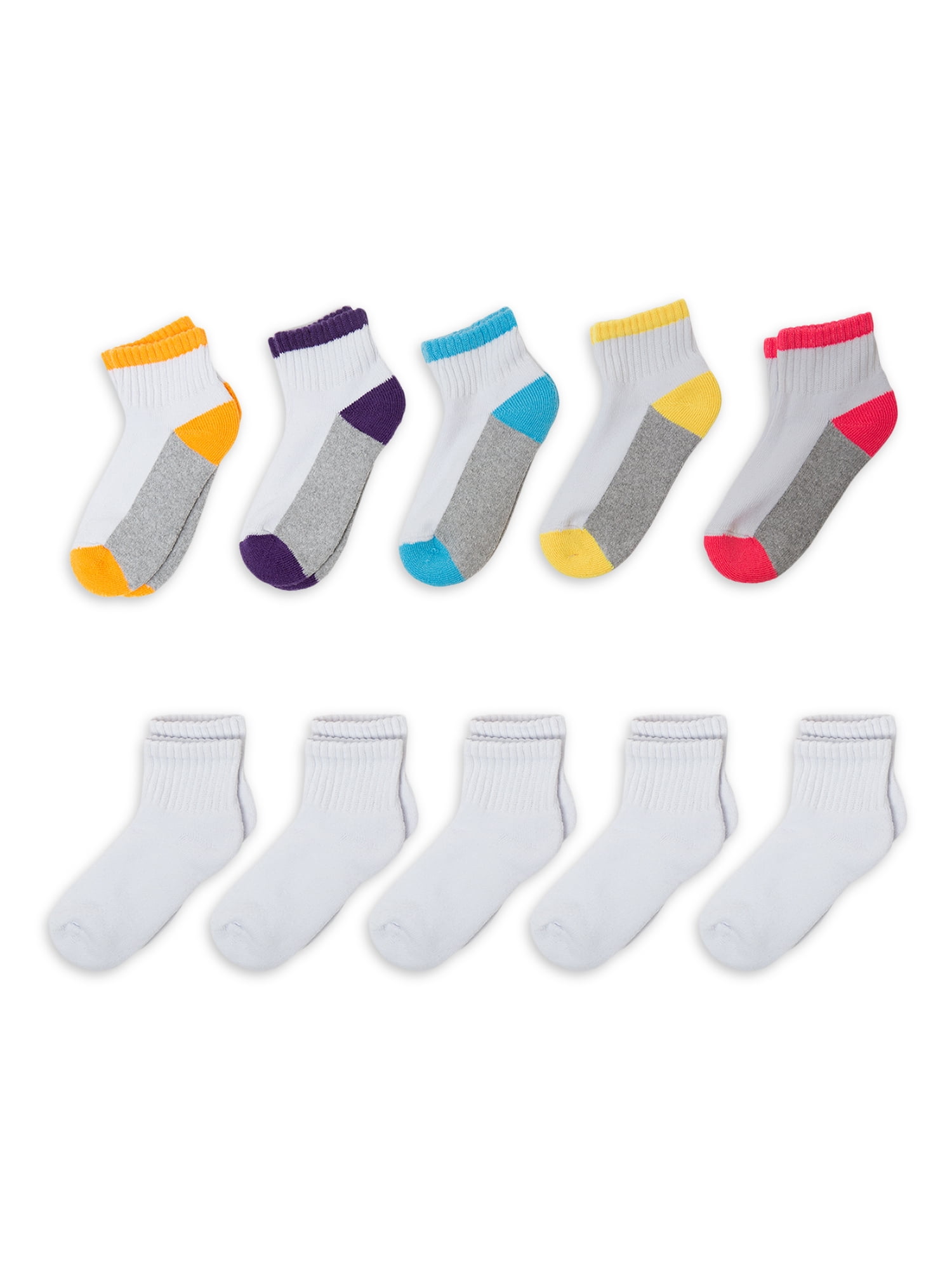 Wonder Nation Girls Cushioned Ankle Socks, 10-Pack, Sizes S (6-10.5) - L (4-10)