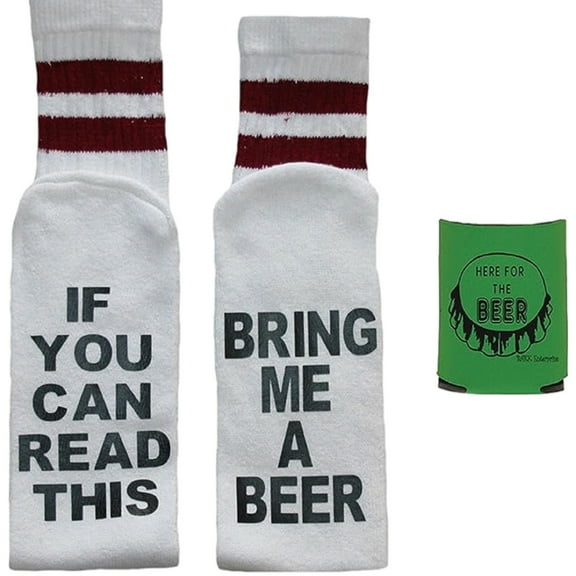 If You Can Read This Men's Tube Socks & Can Holder Gift Set - White/Maroon (Sock Size: 11-13)