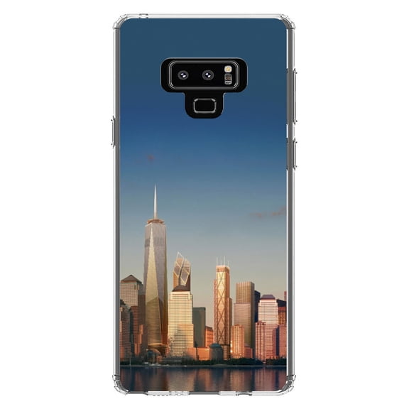 DistinctInk Clear Shockproof Hybrid Case for Samsung Galaxy Note 9 - TPU Bumper, Acrylic Back, Tempered Glass Screen Protector - New York Skyline New - The Big Apple