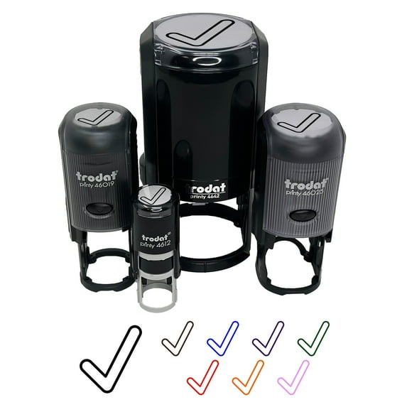 Check Mark Symbol Outline Self-Inking Rubber Stamp Ink Stamper - Sky Blue Ink - Medium 1 Inch