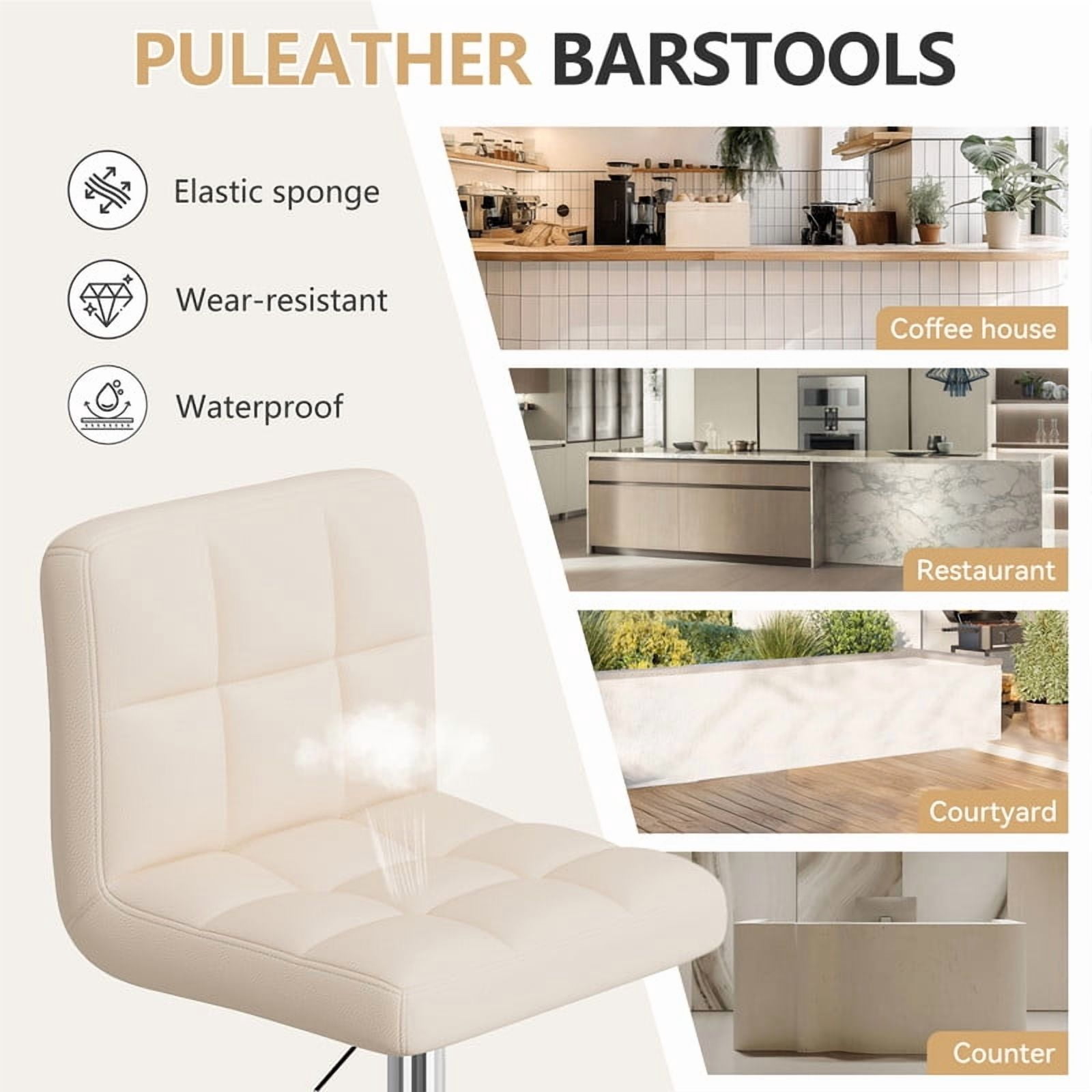 Daluvenix Swivel Bar stools set of 2 Modern PU Leather Barstools with Midback, Adjustable Counter Height Bar Chairs for Kitchen Island, Beige